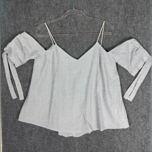 Kimchi Blue Blue White Striped Drop Shoulder Tie Sleeve Top Size L